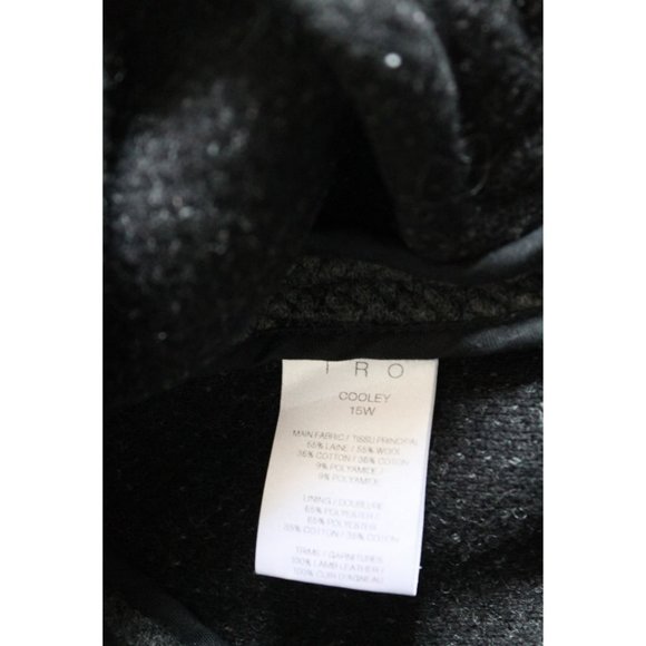 IRO Cooley Tweed Belted Jacket Grey Size 38 Medium Wool Lamb Leather Trim - Picture 7 of 8